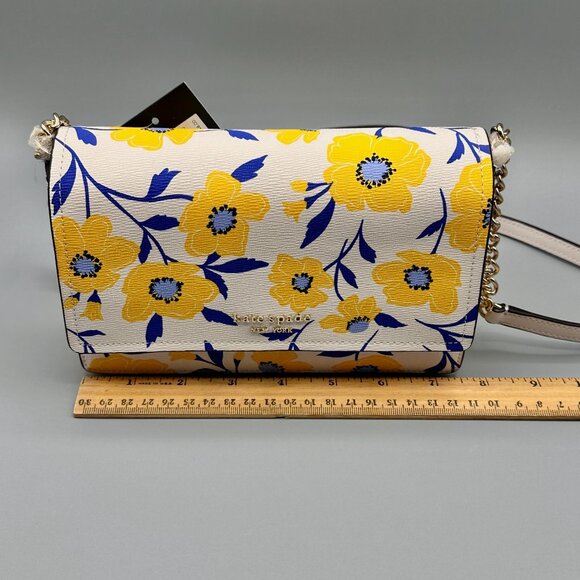 Kate Spade KF984 Morgan Sunshine Floral Printed PVC Flap Chain Wallet Crossbody - Picture 13 of 16